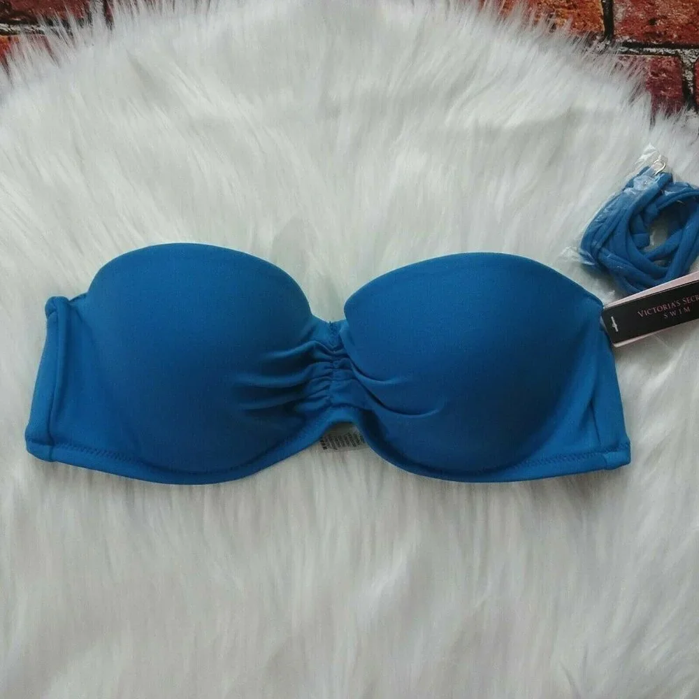 New Victoria's Secret Malta Bandeau Bikini Swim Top Wear Cosmo Blue Swimwear 32B